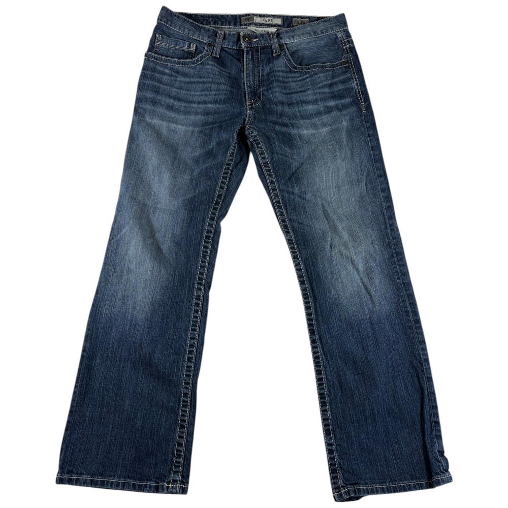 Buckle BKE Jake Bootleg Jeans Mens 33 Blue Denim Cotton Medium‎ Wash Whiskered